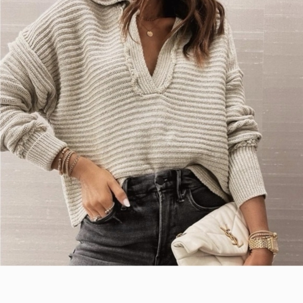 Free People Marlie deep v ribbed sweater in cream - Picture 4 of 9